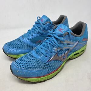 Mizuno Wave Rider Blue Lime Running Shoes Womens Size 11